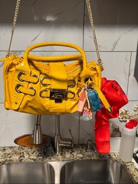 Jimmy Choo Glossy Yellow Satchel - please see all photos for call outs w/paints